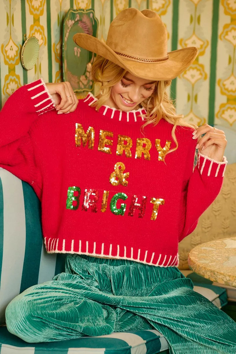 BiB Redi Christmas Theme Sequin Lattering Sweater