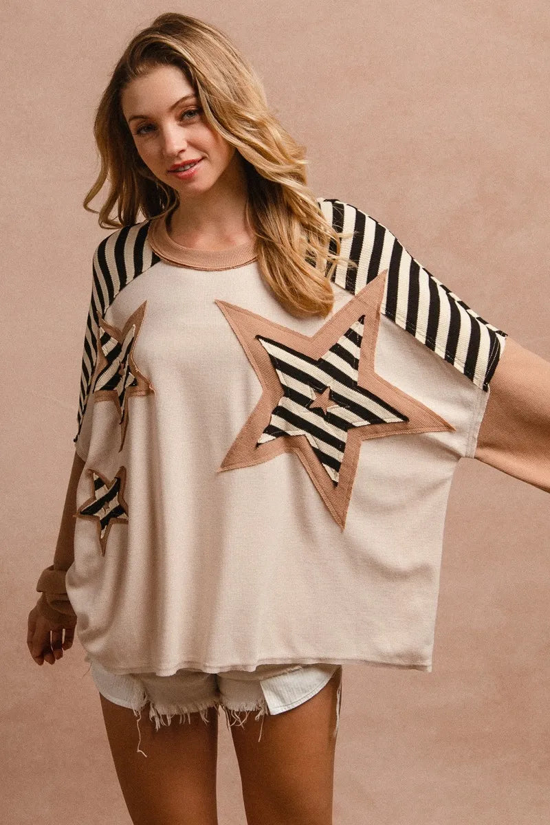 BiBi Star Patchwork Mixed Long Sleeve Top