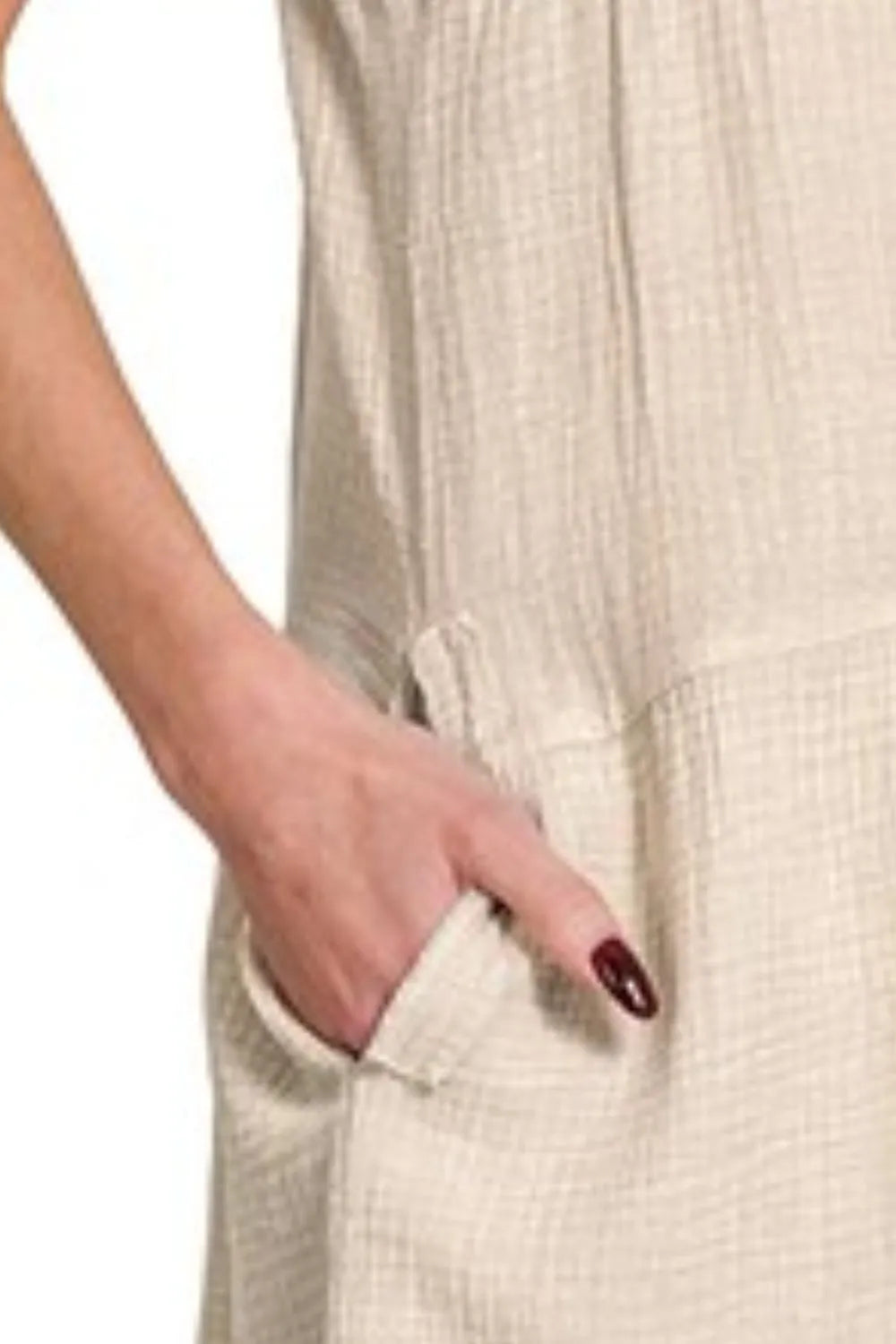 Zenana Sand Beige Washed Double Gauze Raw Edge V-neck Dress