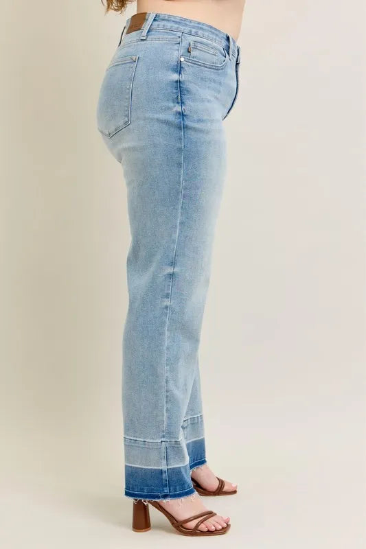 Judy Blue Light Washed Mid-rise Release Hem Wide Leg Jeans