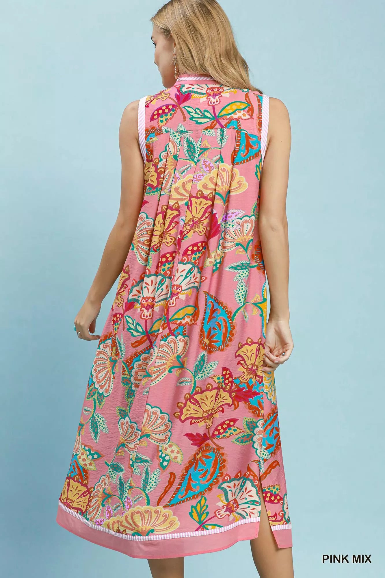 Umgee Pink Mix Paisley Floral Sleeveless Midi Dress