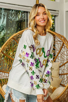 BiBi Off White Fleur De Lis Sleeve Mardi Gras Pullover