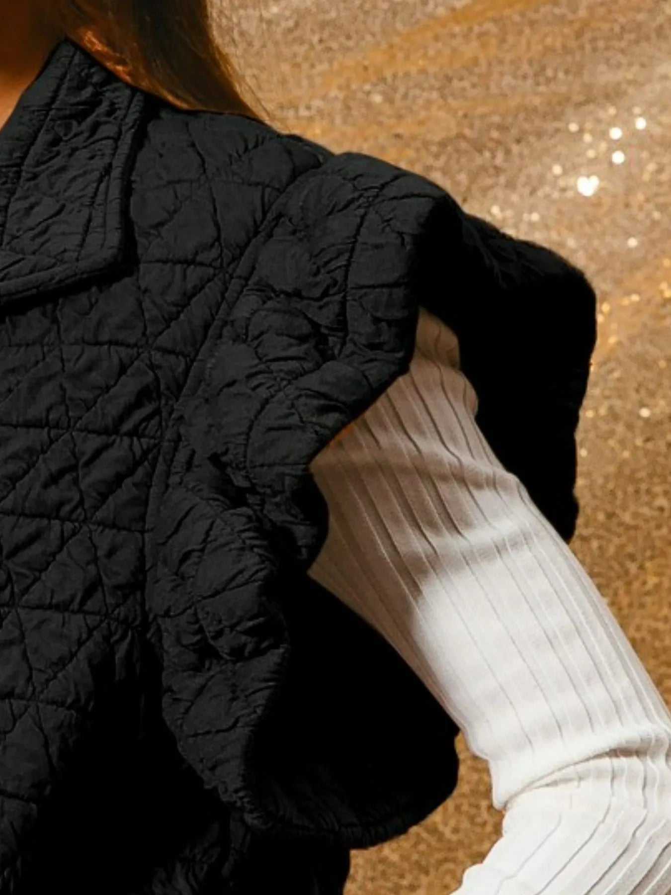 BiBi Black Quilting Knit Ruffle Sleeve Vest