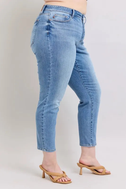 Judy Blue Mid Rise Vintage Wash Slim Jeans with Cell Phone Pocket