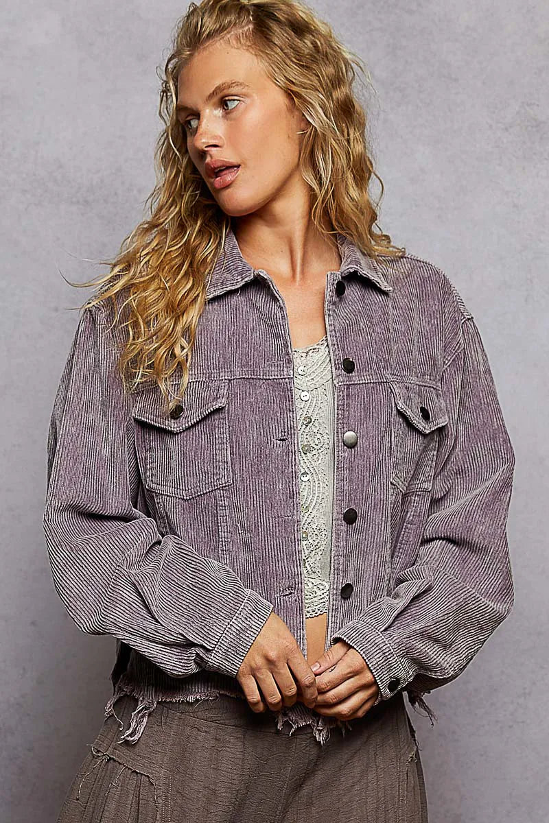 POL Button Down Corduroy Trucker Jacket Lilac