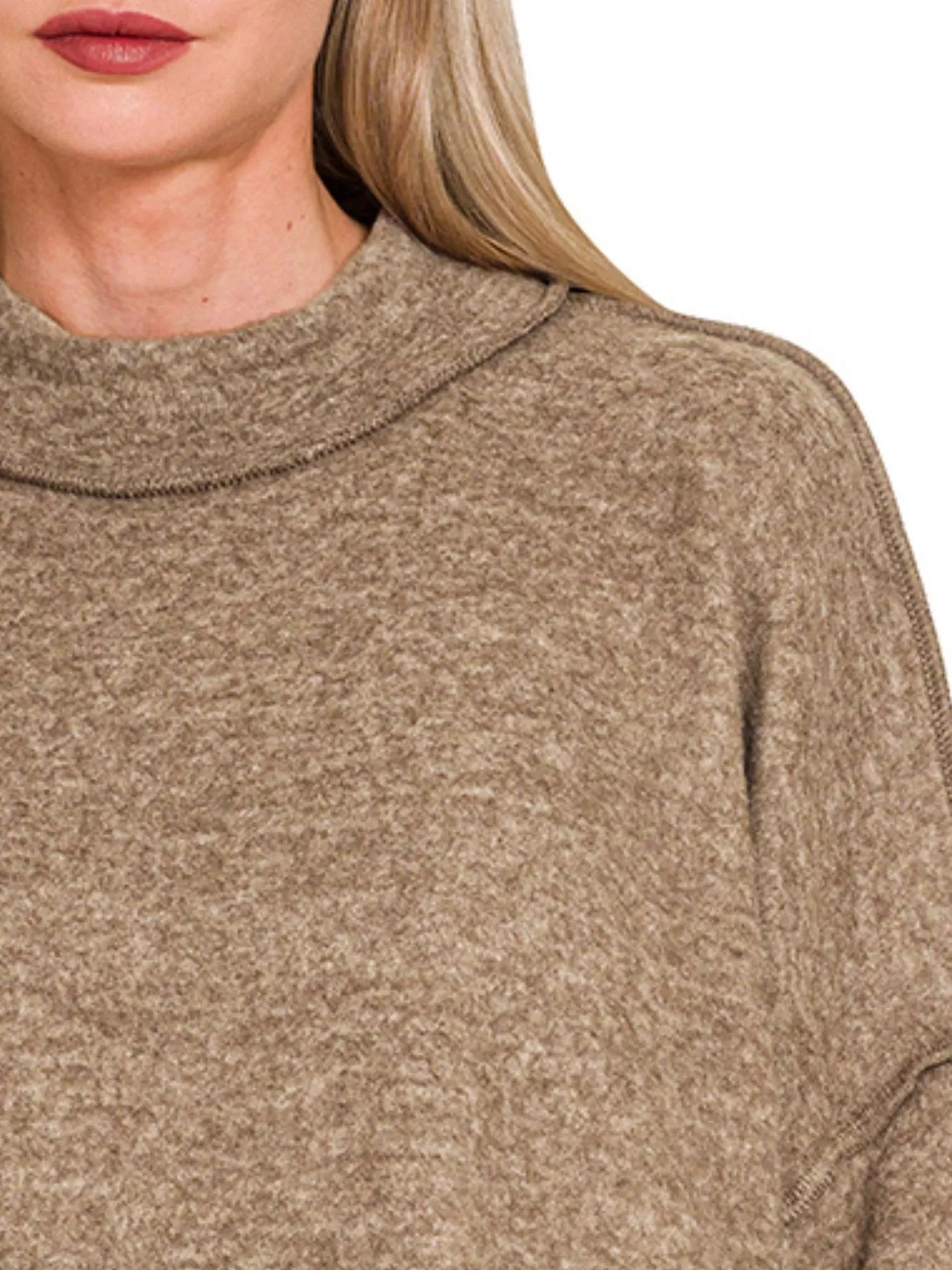 Zenana Mocha Brushed Melange Hacci Cropped Sweater