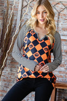 Heimish Pumpkin Checkered Contrast Striped Long Sleeve T-Shirt