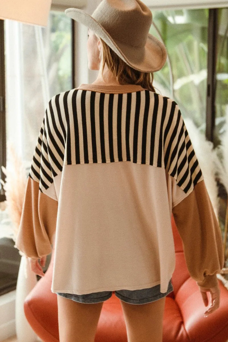 BiBi Star Patchwork Mixed Long Sleeve Top