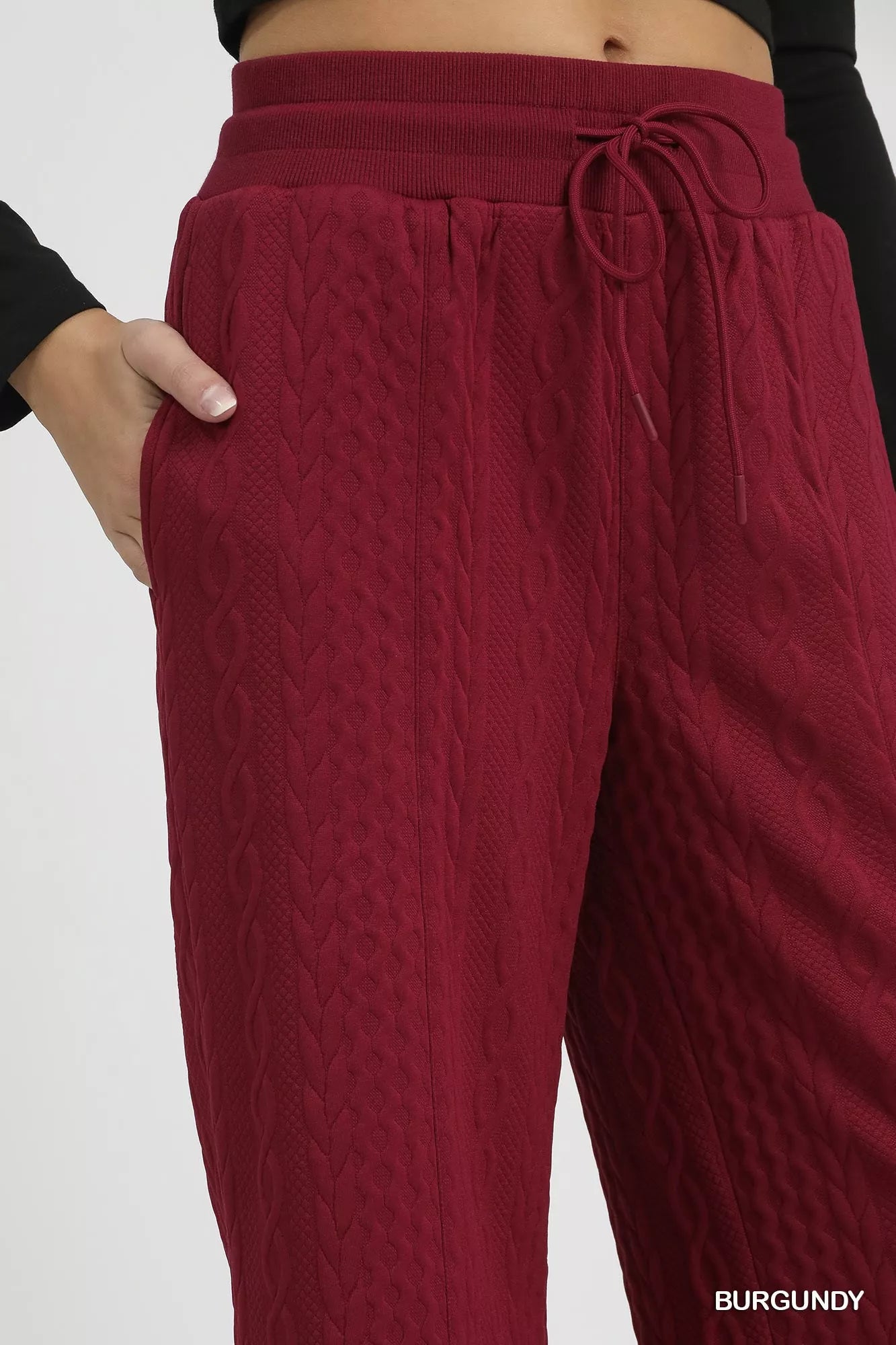 Umgee Burgundy Cable Knit Textured Wide Leg Pants