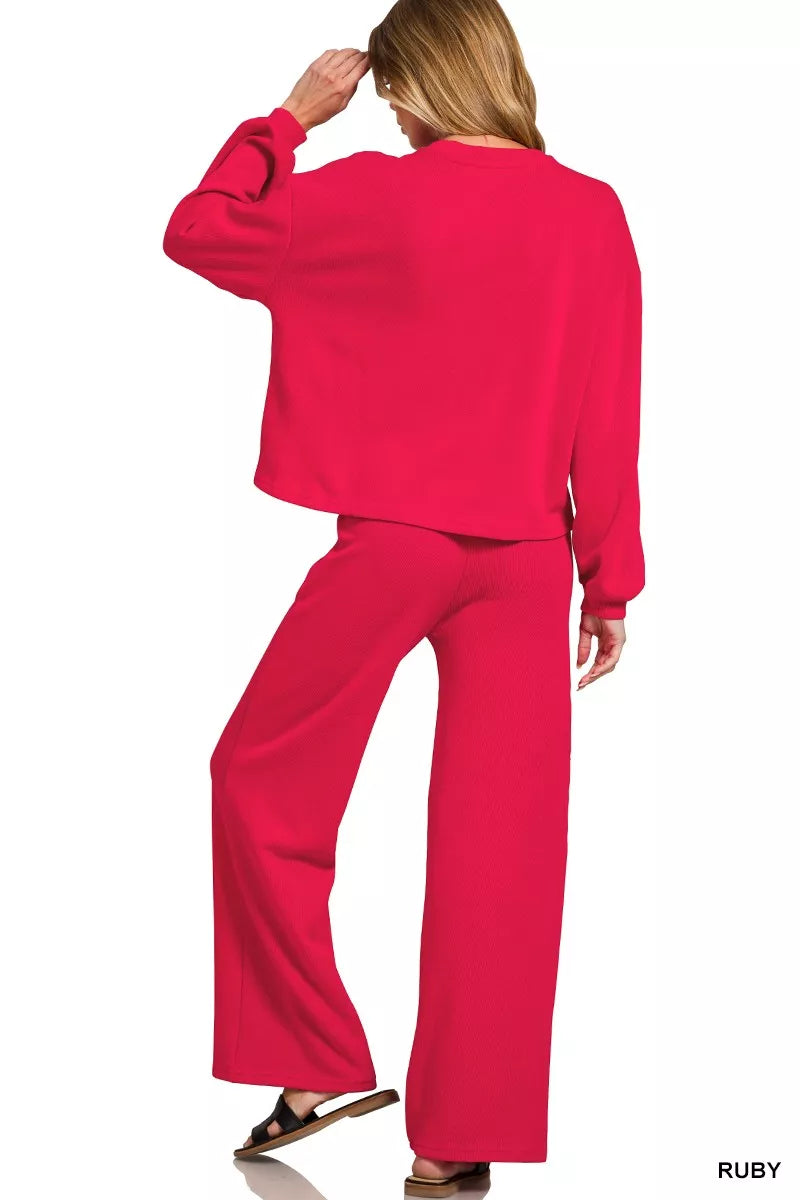 Zenana Ruby French Rib Pullover and Pants Set