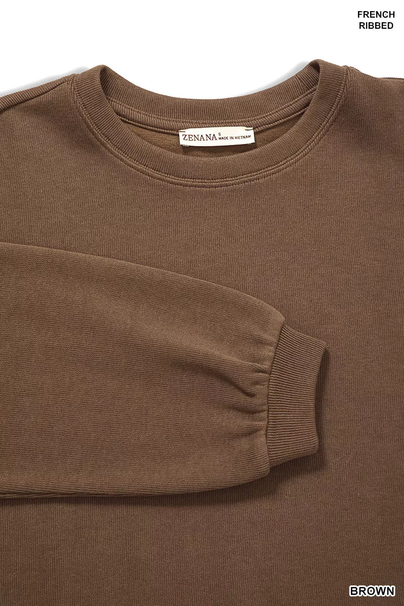 Zenana Brown French Rib Pullover and Pants Set