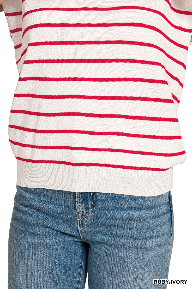 Zenana Viscose Striped Collared Sweater Vest