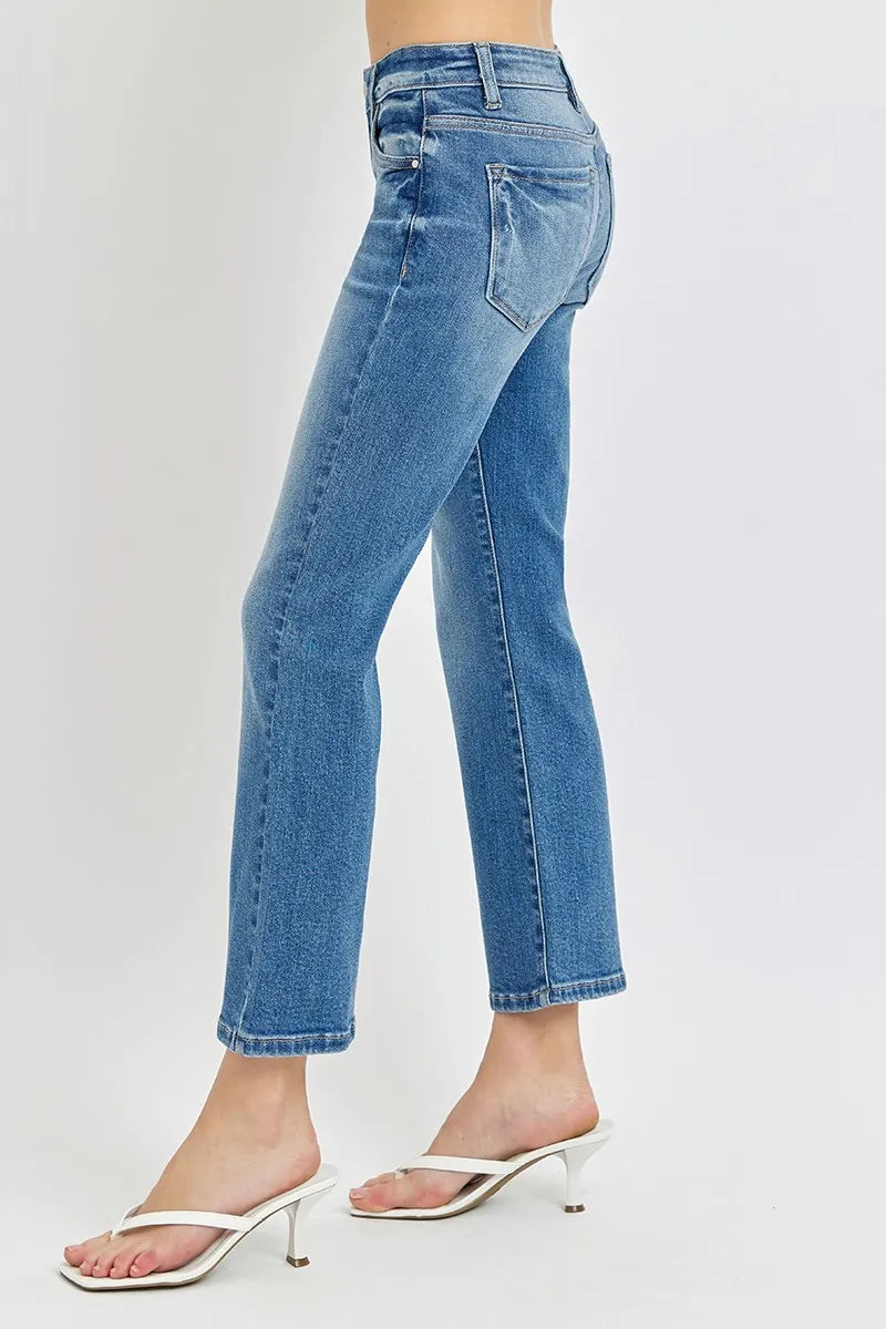 RISEN Medium Washed Low Rise Crop Flare Jeans