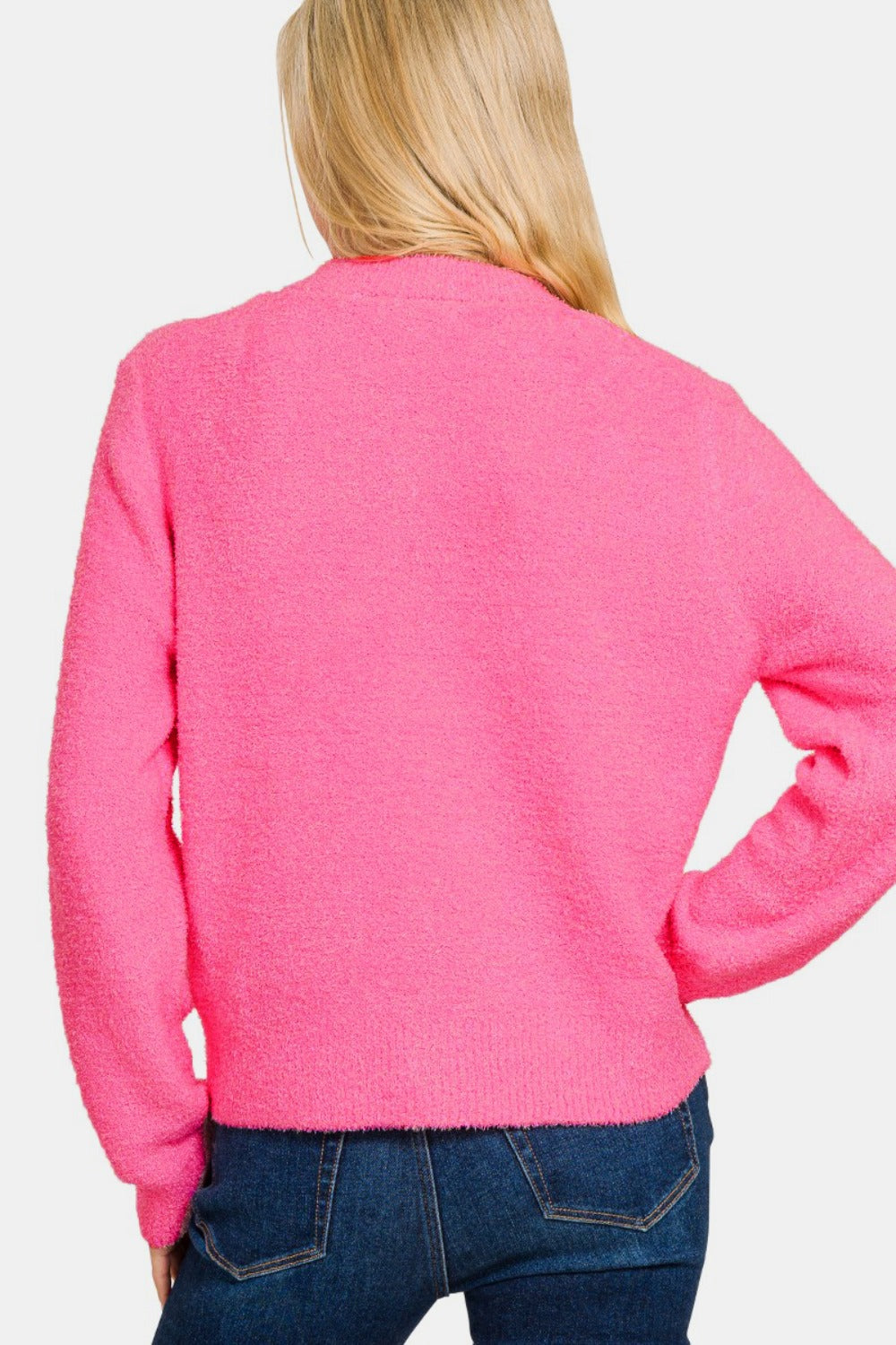 Zenana Fuchsia Button Down Long Sleeve Sweater Cardigan
