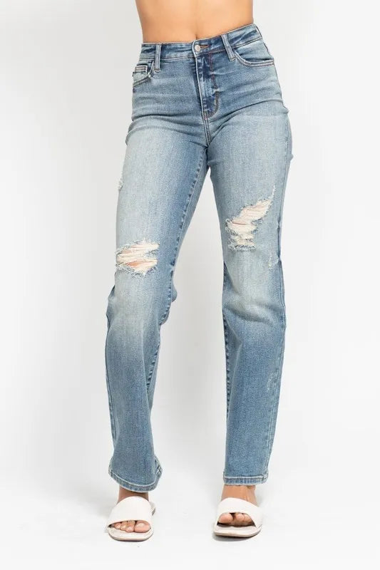 Judy Blue High Waist Distressed Dad Jeans MD