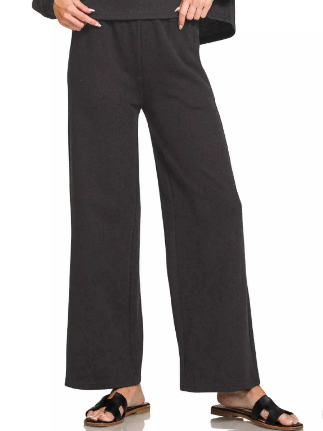 Zenana Black French Rib Pullover and Pants Set