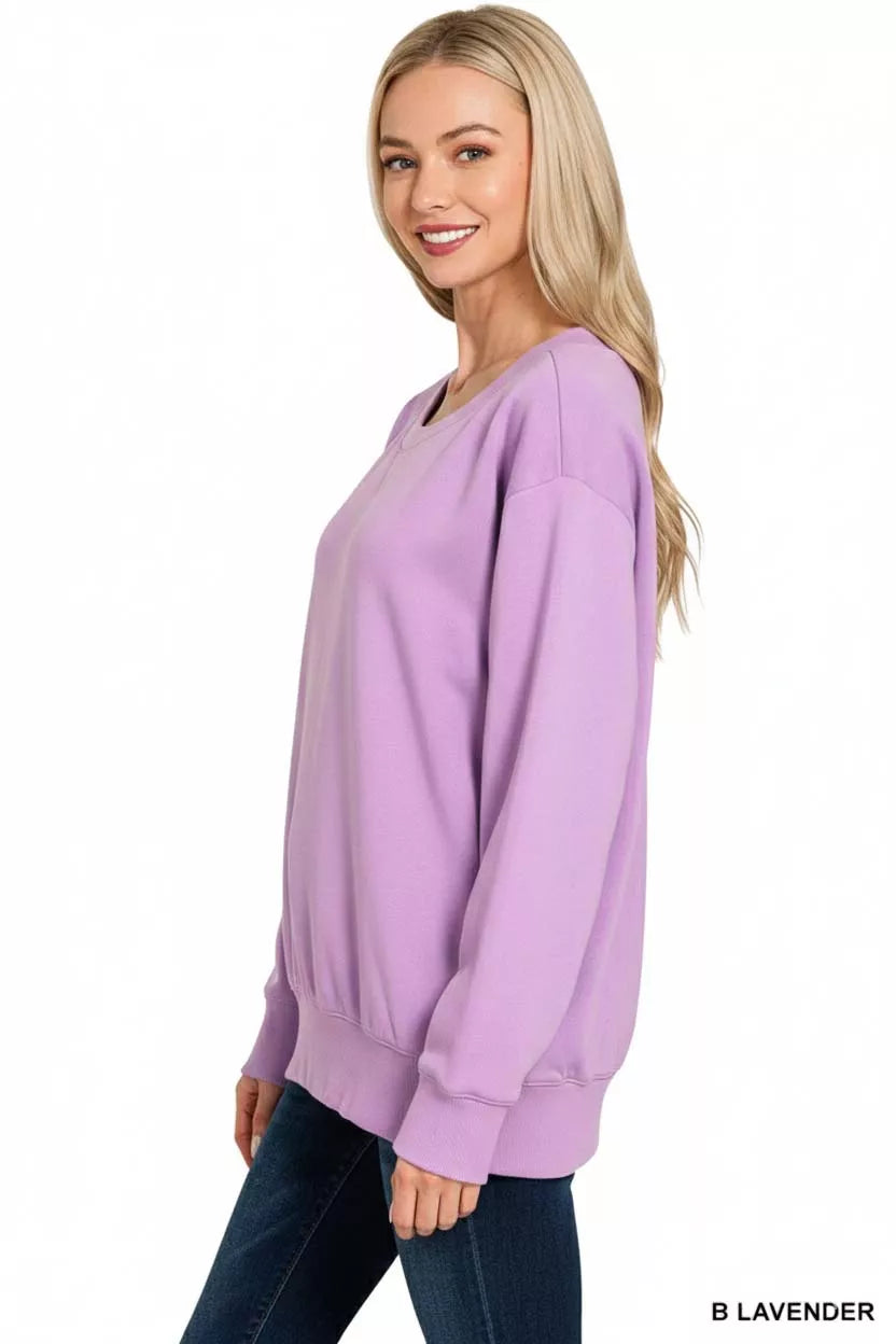 Zenana Bright Lavender Fleece Boat Neck Sweatshirt