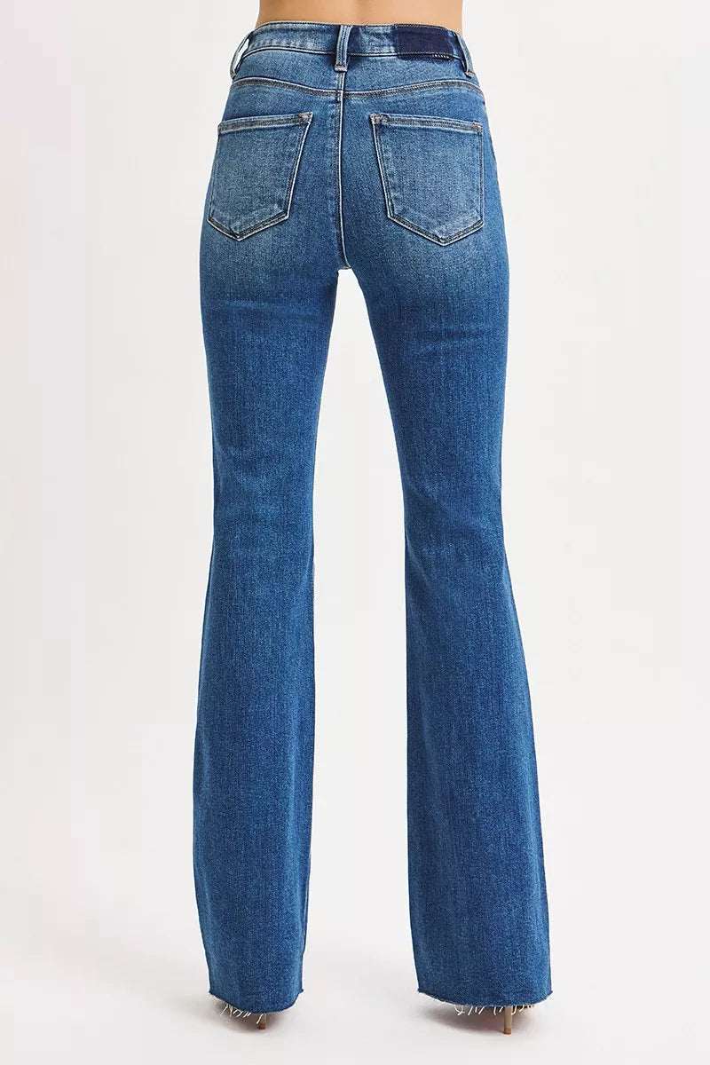 RISEN Dark Washed High Rise Flare Jeans
