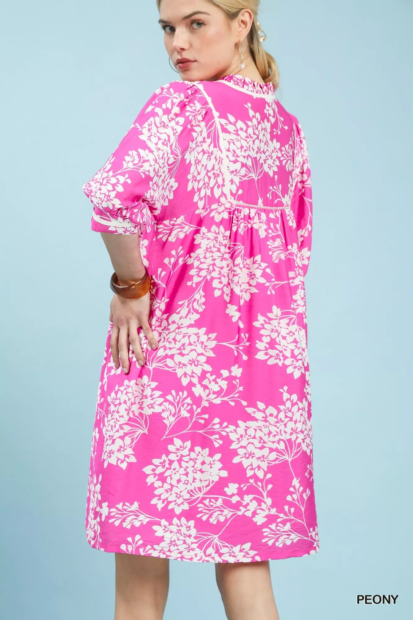 Umgee Peony Floral Babydoll Dress with Pockets