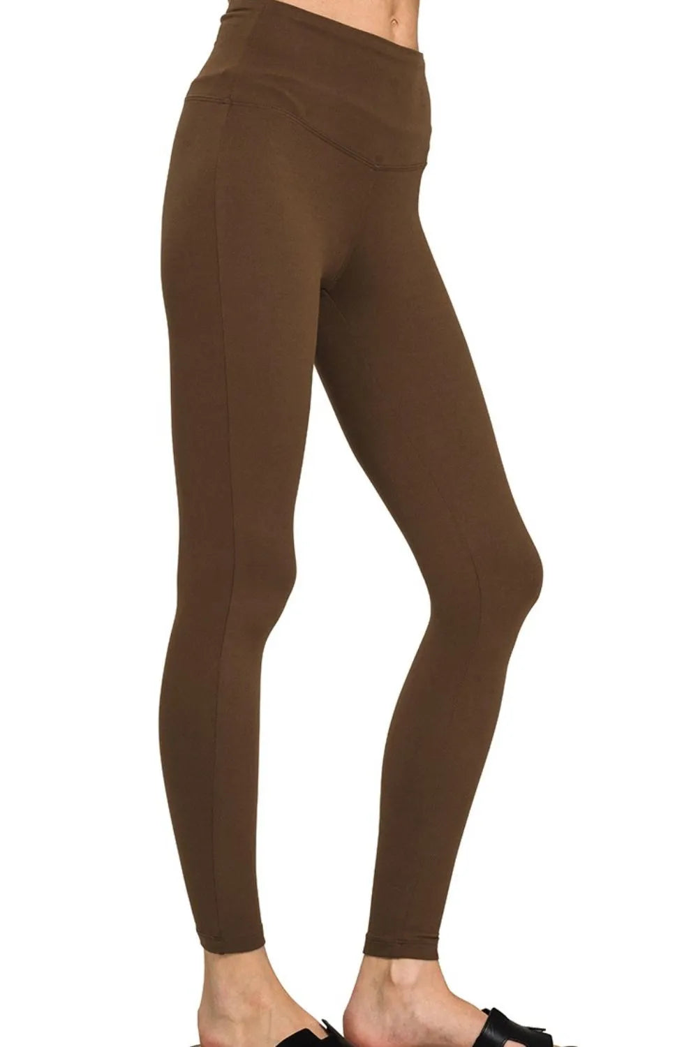 Zenana Brown Microfiber Full Length LeggingsMicrofiber Wide Waistband Leggings BROWN