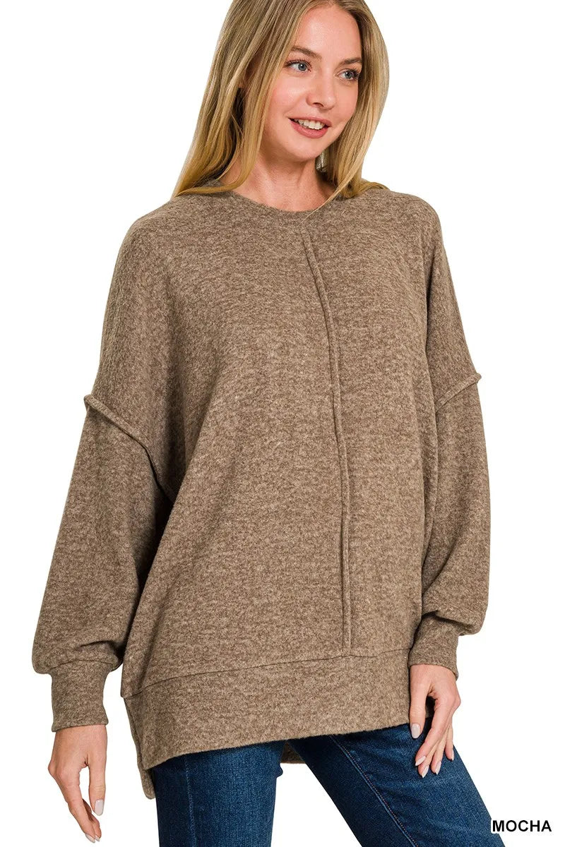 Zenana Mocha Brushed Melange Hacci Oversized Sweater