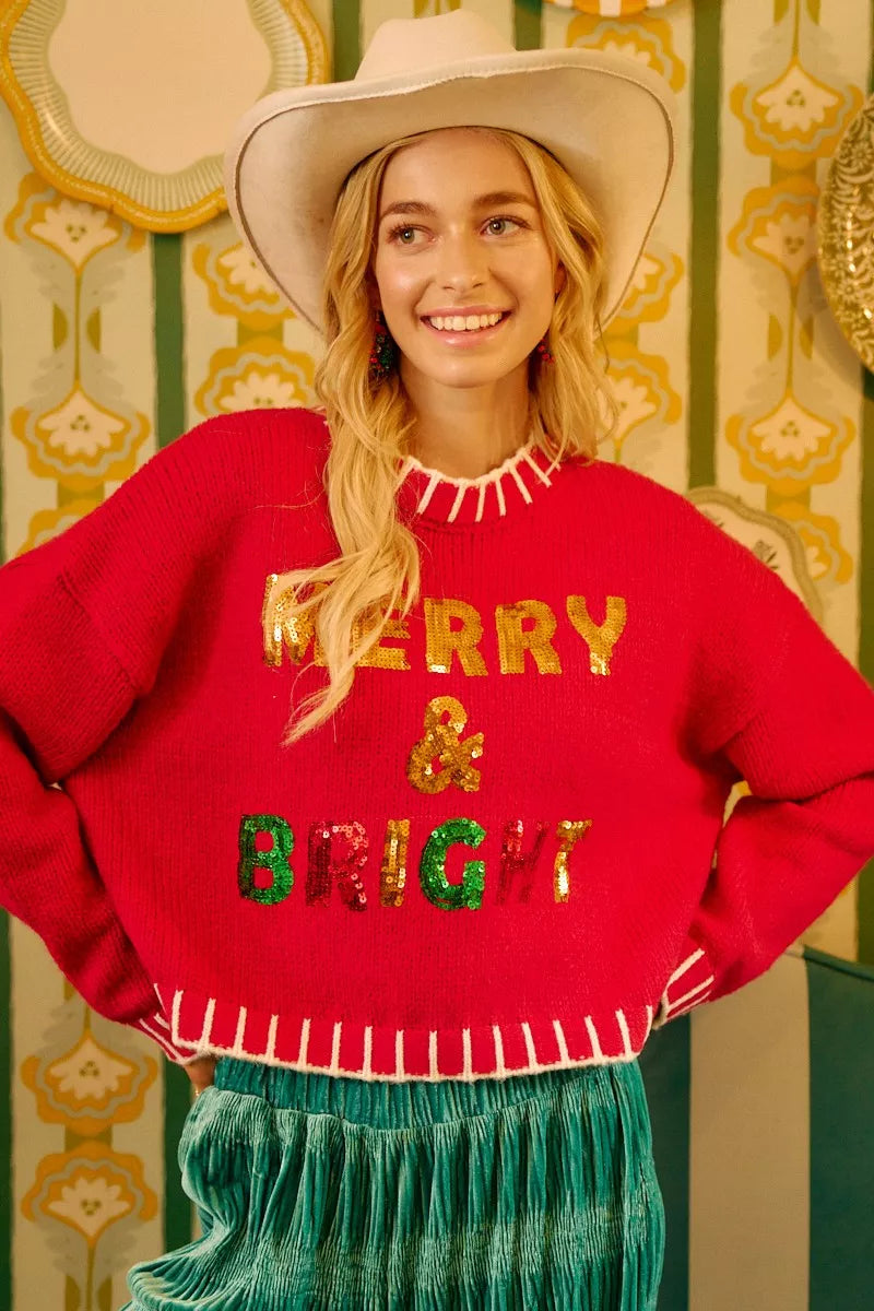 BiB Redi Christmas Theme Sequin Lattering Sweater