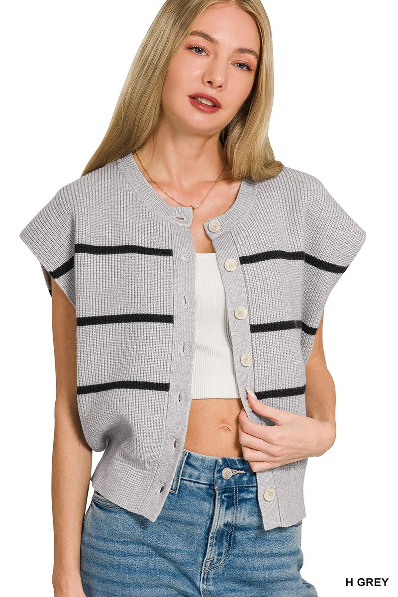 Zenana Heather Grey Striped Viscose Sweater Vest