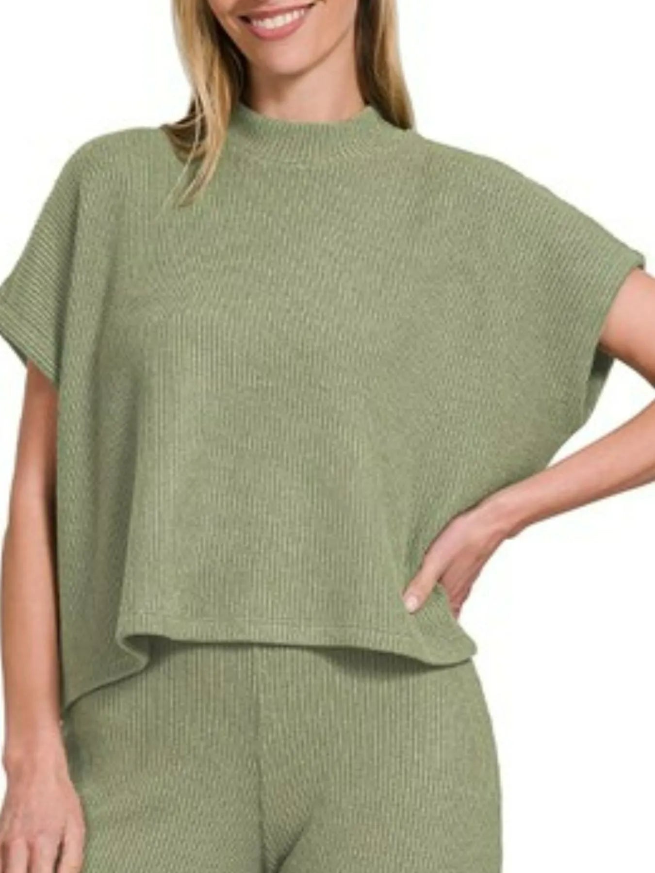Zenana Light Olive Sweater Boxy Top & Long Pants Set