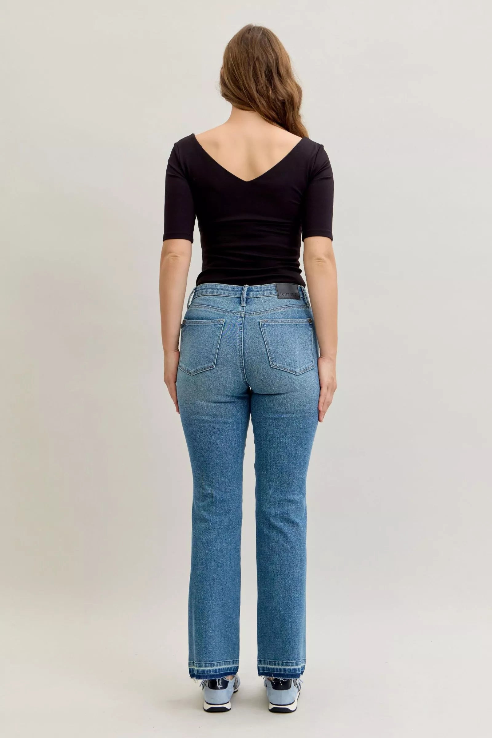 Judy Blue Medium Wash Mid Rise Slim Bootcut Tummy Control Release Hem Jeans