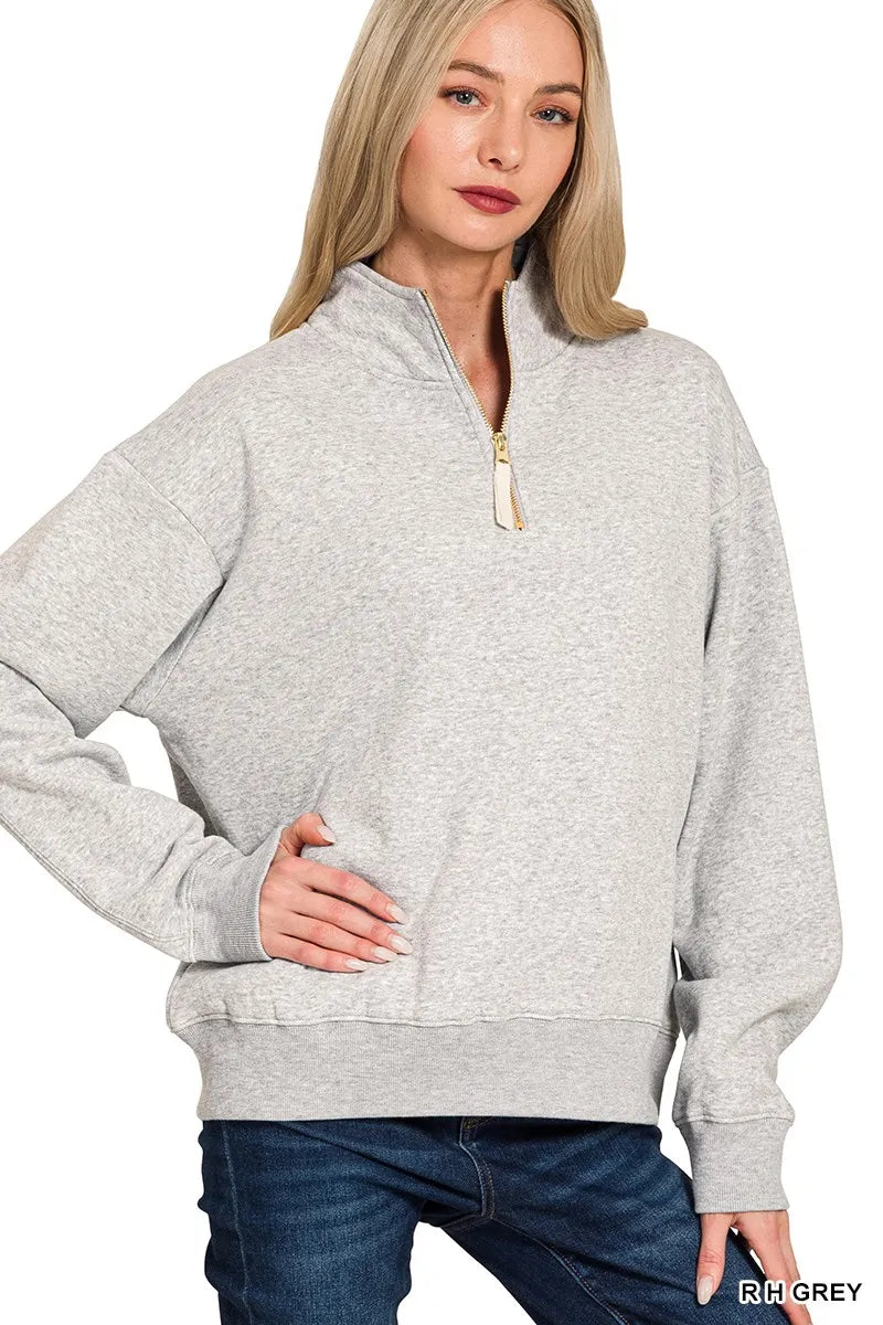 Zenana Black Fleece Half Zip Sweatshirt
