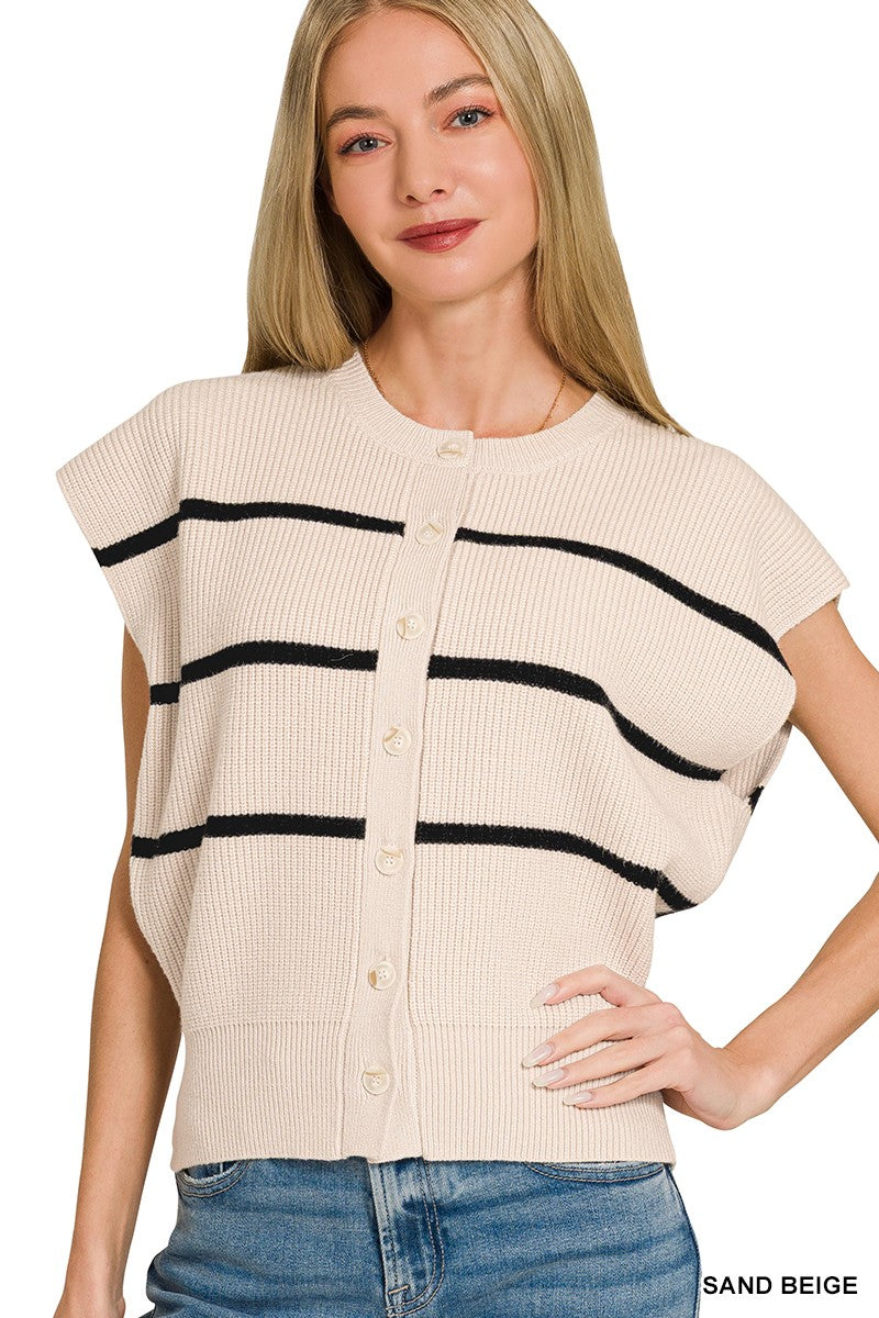 Zenana Sand Beige Striped Viscose Sweater Vest SAND BEIGE