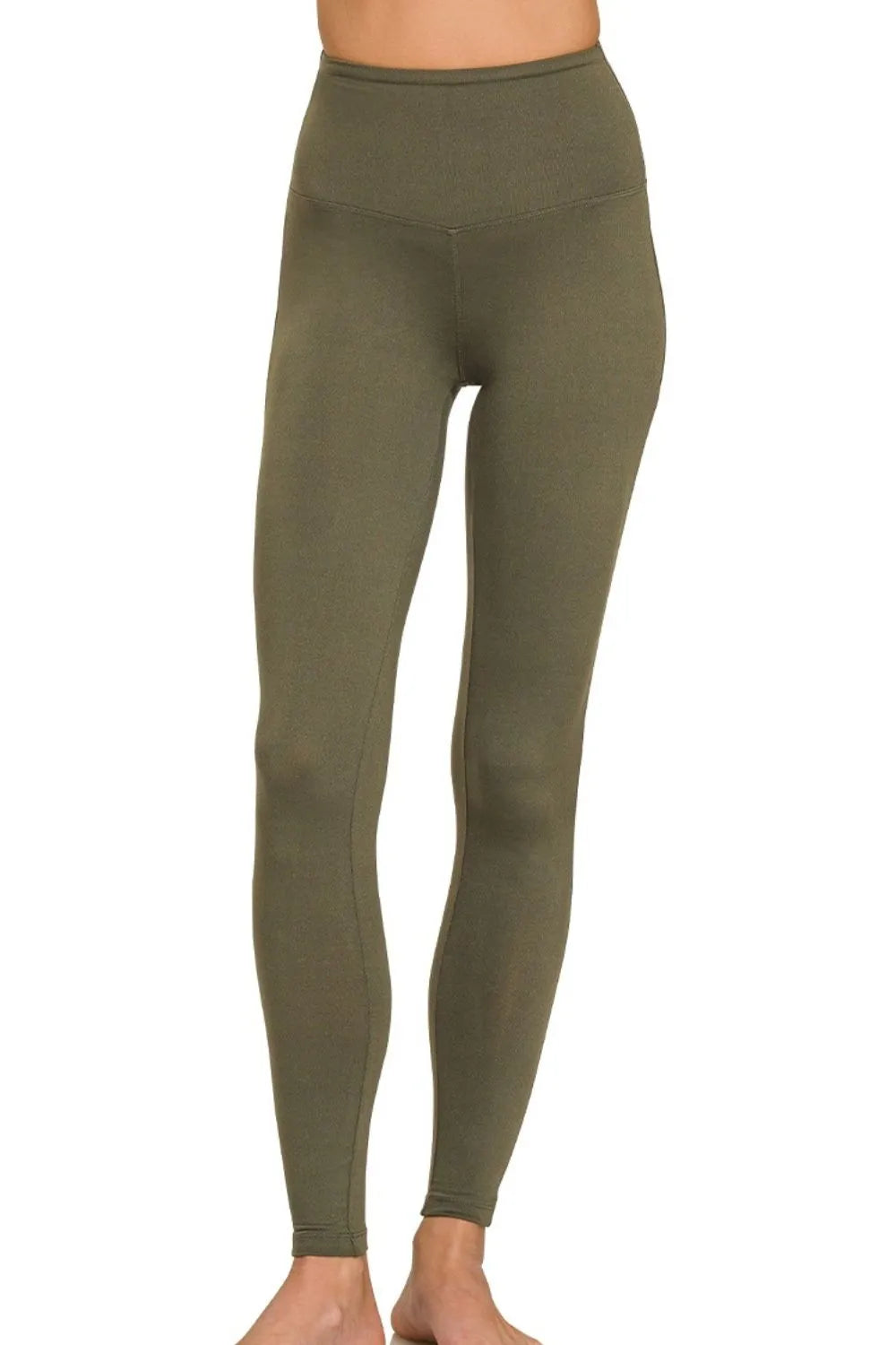 Zenana Dark Olive Premium Microfiber Wide Waistband Leggings