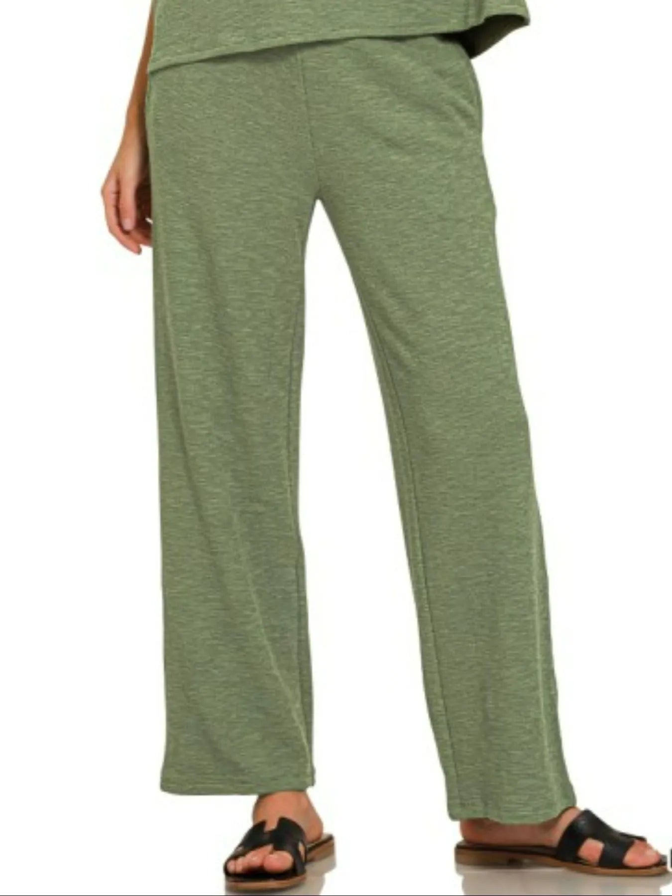 Zenana Light Olive Slub Short Sleeve T-Shirt and Pants Set