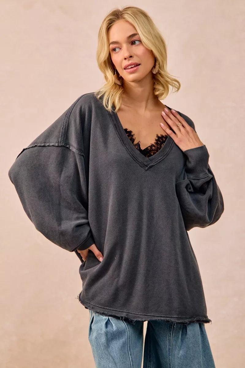 BiBi Mineral Washed French Terry Oversized Sweatshirt – Ash