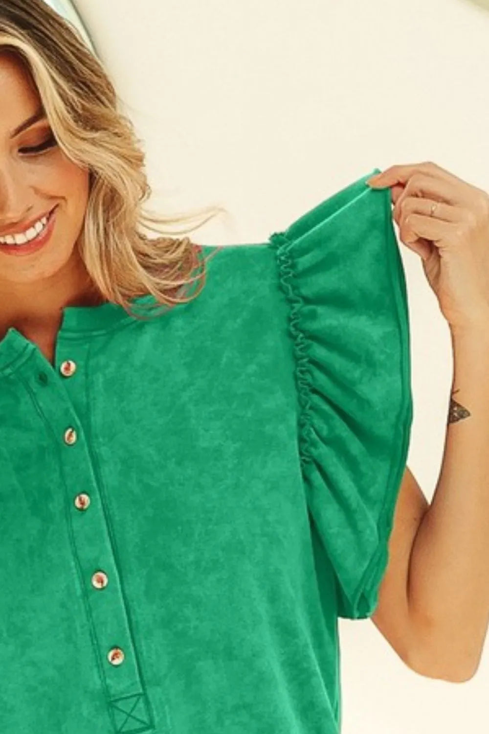 BiBi Mineral Washed Terry Top in Jade