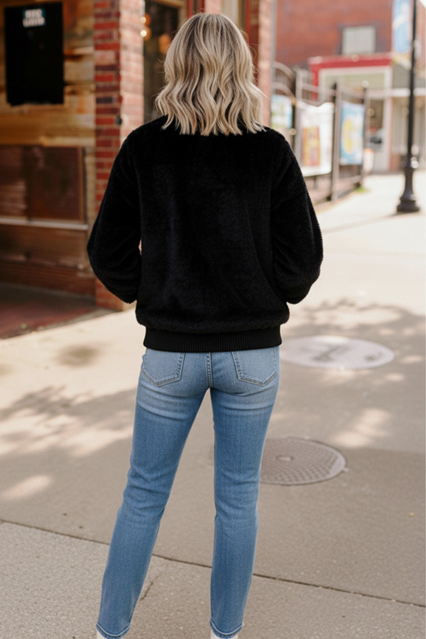 First Love Black Zip Up Faux Fur Coat