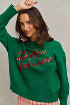 SO ME Hunter Green Sequins Lettering Christmas Holiday Sweater