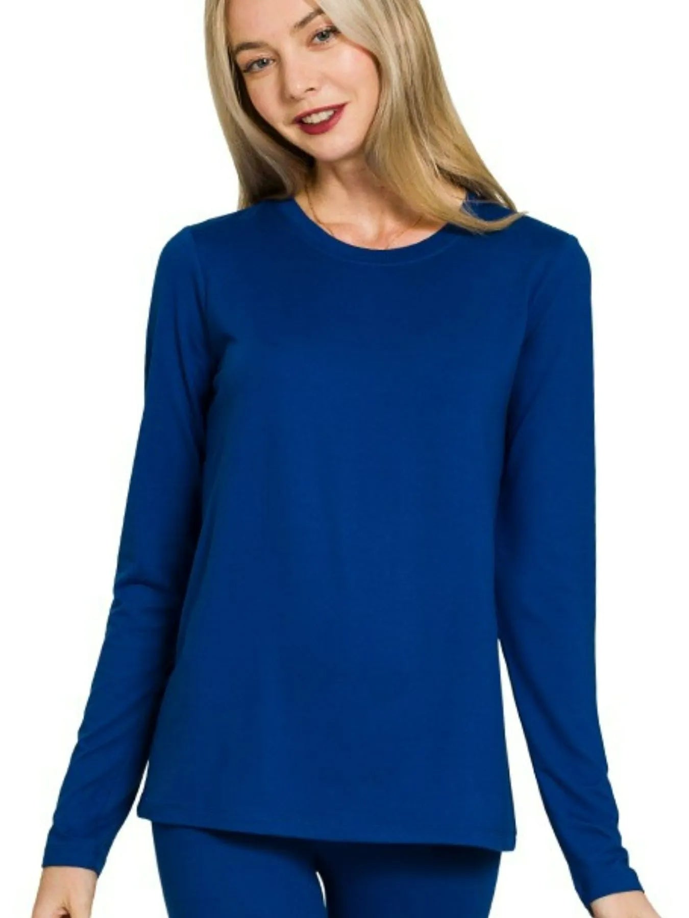 Zenana Light Navy Microfiber Round Neck Top and Leggings Set