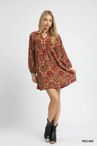 Umgee Red Mix Boho Mix Paisley Babydoll Dress