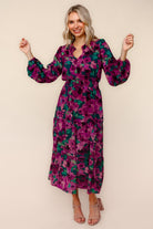 Haptics Watercolor Floral Fit And Flare Smocked Waist Maxi Dress