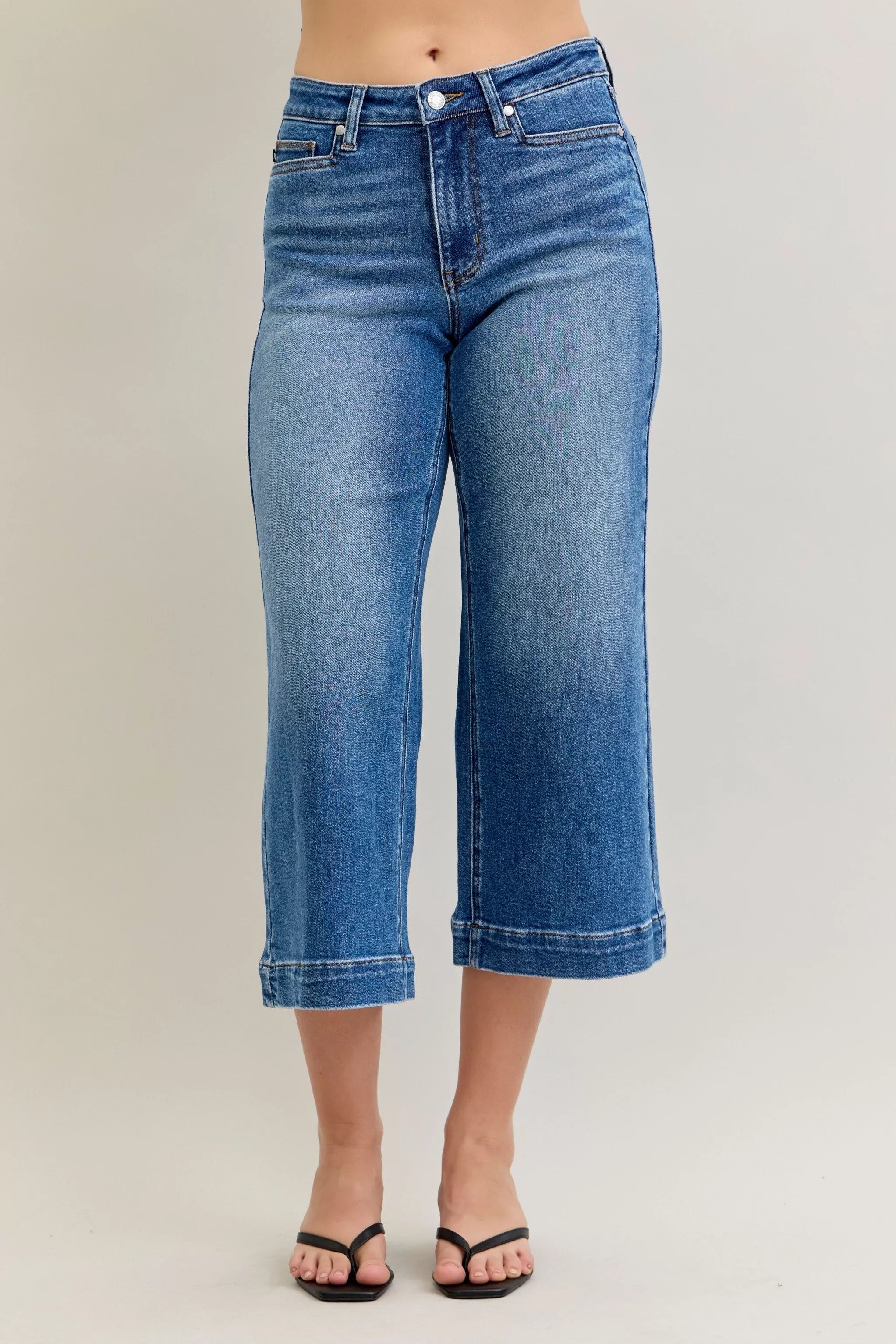 Judy Blue Mid Rise Crop Wide Leg Jeans
