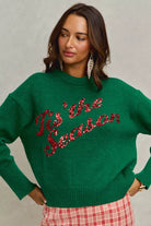 SO ME Hunter Green Sequins Lettering Christmas Holiday Sweater