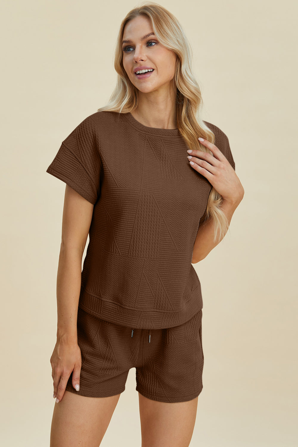Double Take Textured Short Sleeve Top and Shorts Set in 5 colors Loungewear