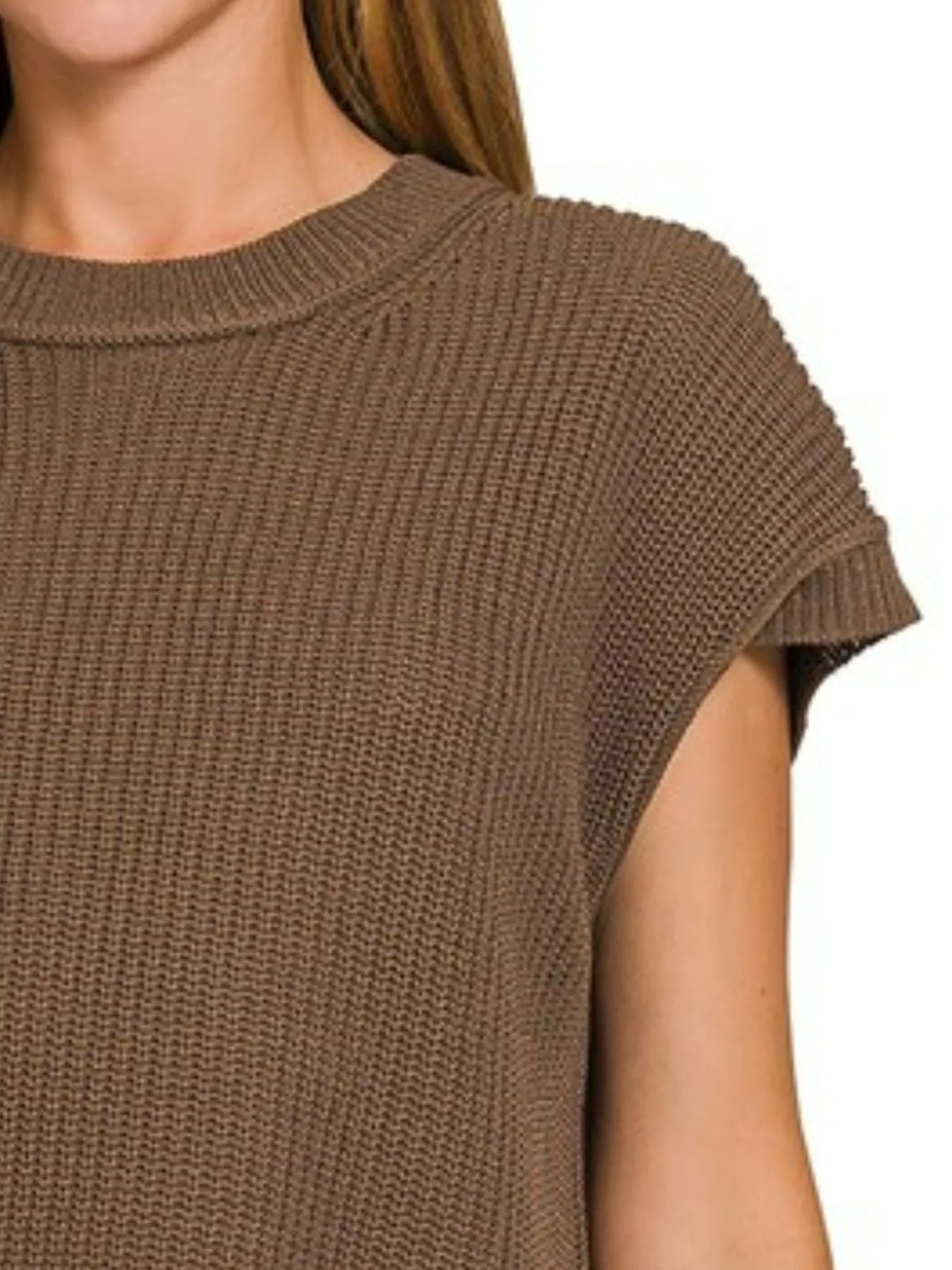 Zenana Brown Oversized Crew Neck Sweater