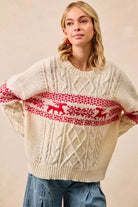 BiBi Christmas Theme Patterned Cable Knit Sweater
