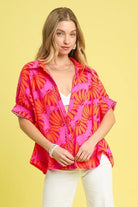 Umgee Hot Pink Neon Tropical Print Button-Up Shirt