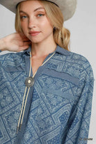 Umgee Light Denim Paisley Print Denim Shirt Jacket