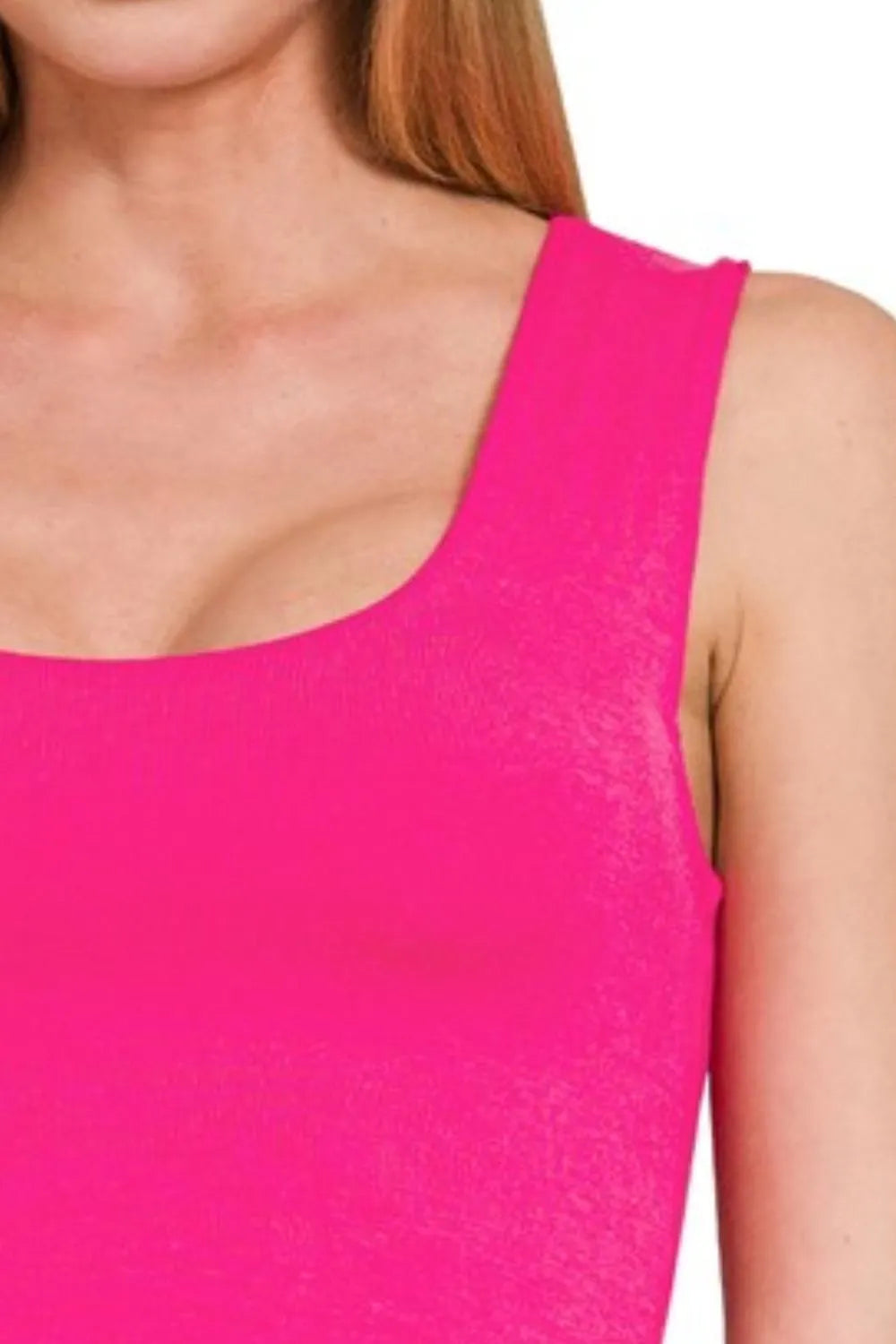 Zenana Hot Pink Double Layered Cropped Tank Top