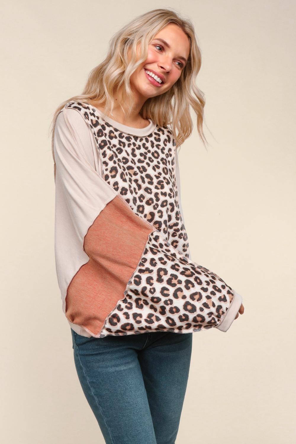 Haptics Reverse Stitches Loose Fit Sweater Top