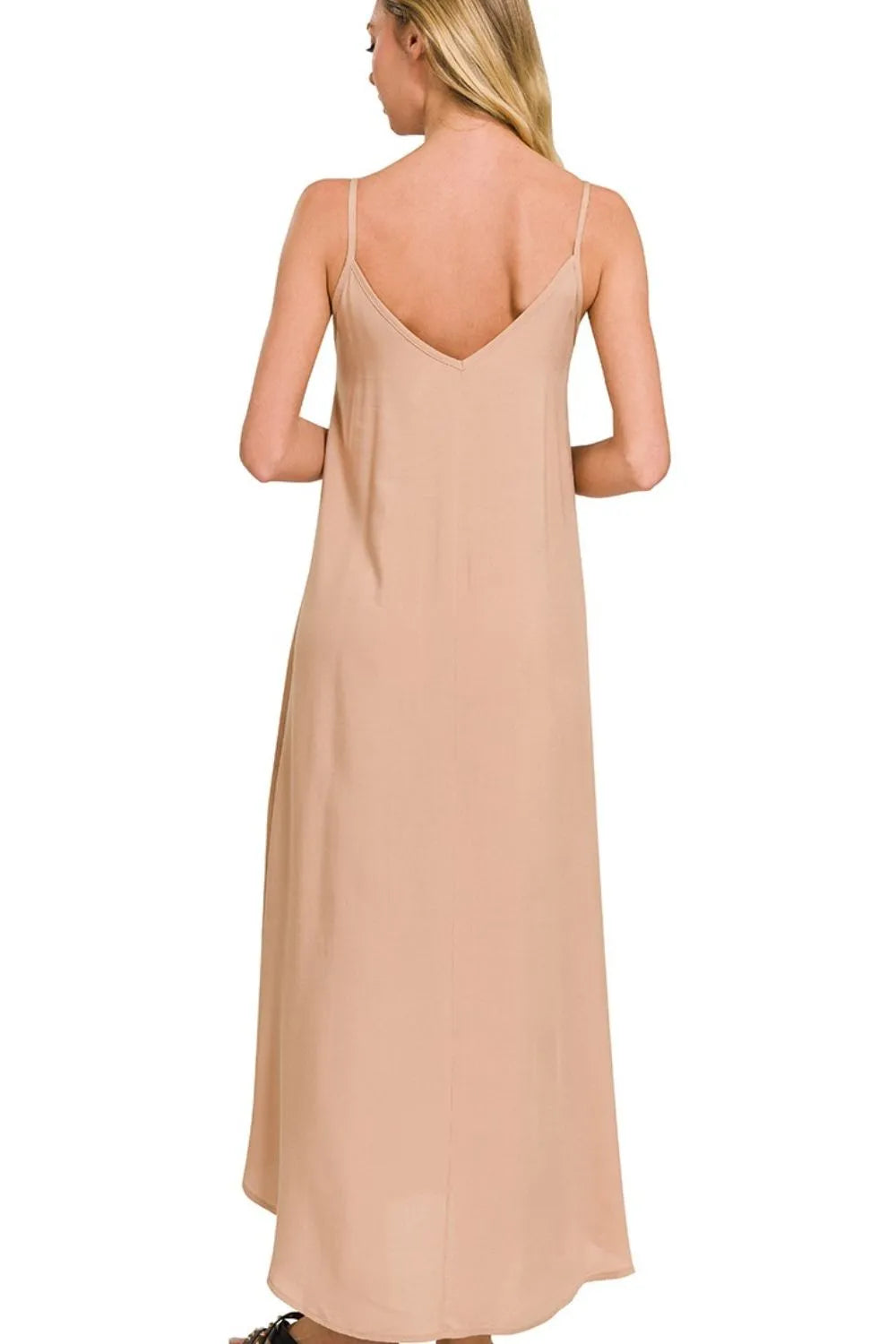 Zenana Rust Woven Arc Hem Cami Midi Dress With Flowy Pockets